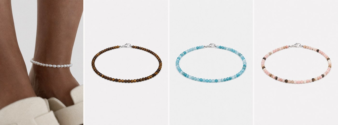 Анклети SO jewelry: річкові перли, тигрове око, аквамарин, родоніт