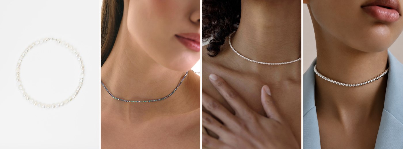 Чокери SO jewelry: бароко-перли, аметист, дрібні перли, гематит