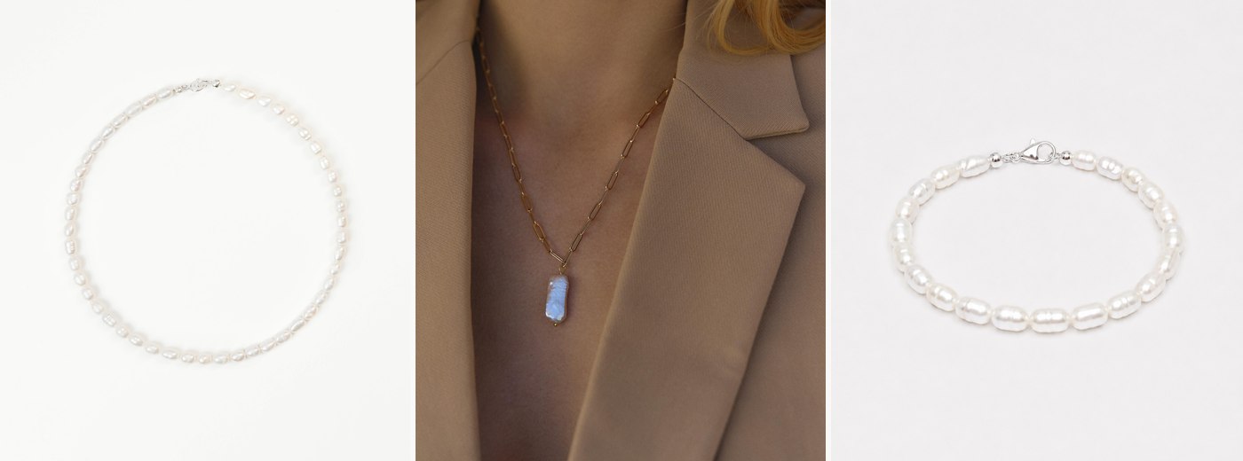 Чокер, намисто і браслет з річкових перлів SO jewelry